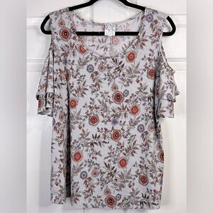 NAIF Women’s  Multicolor Floral Scoop Neck Cold Shoulder Blouse - Sz. XL